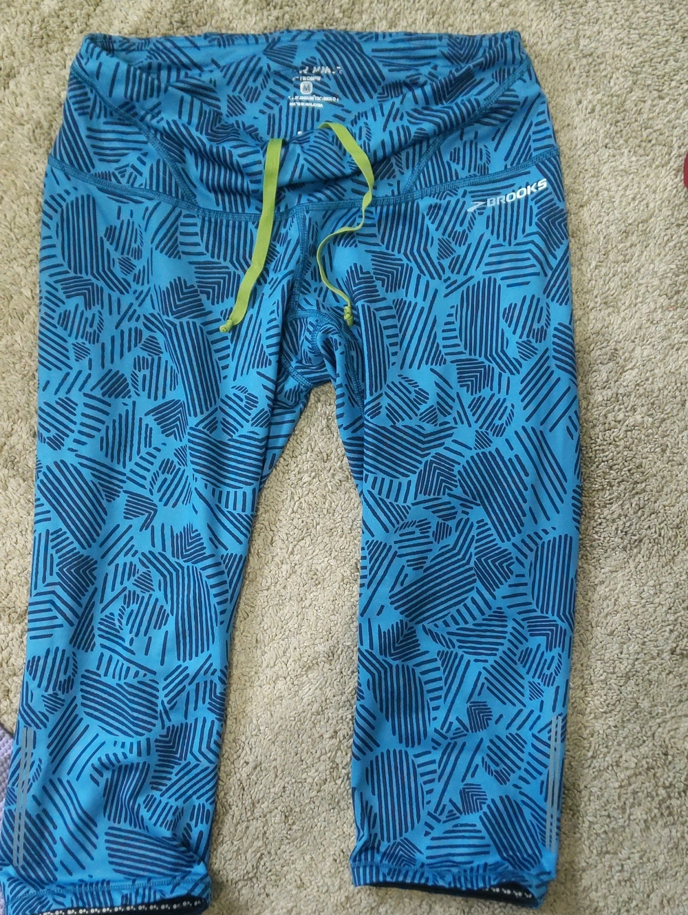 Brooks Blue Geometric Capris with Lime Drawstring